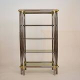 Mid-Century Hollywood Regency French Chrome and Brass Shelf, 1970s