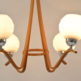 Mid-Century wood chandelier /dřevo Humpolec, 1970's.