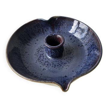 Bougeoir en céramique vernissée bleu cobalt Signé Alésia