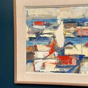 Original Swedish Oil on Canvas - "Abstract Harbour Motif" vintage