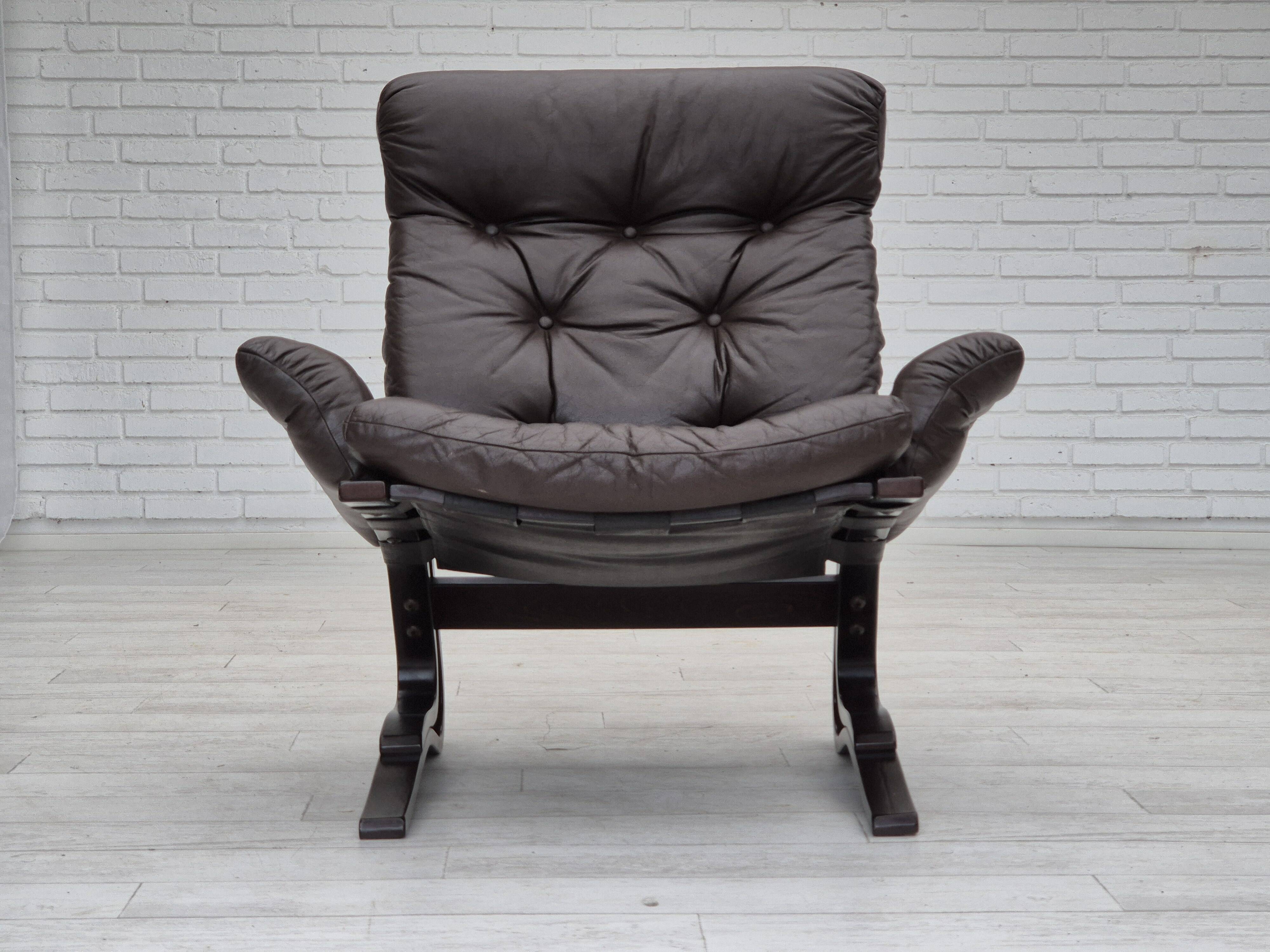 1970s, Scandinavian design, lounge chair, original condition, leather, bent wood.