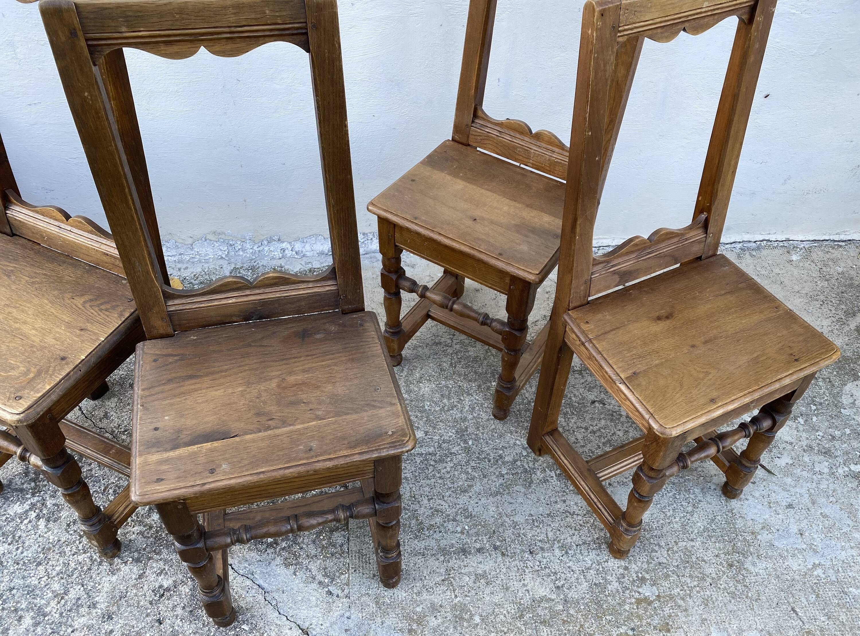 Set of 4 19th century Lorraine chairs in rustic wood