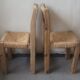Pair of brutalist chairs in wood and straw