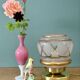 Vintage Art Deco pink and gold glass globe table lamp