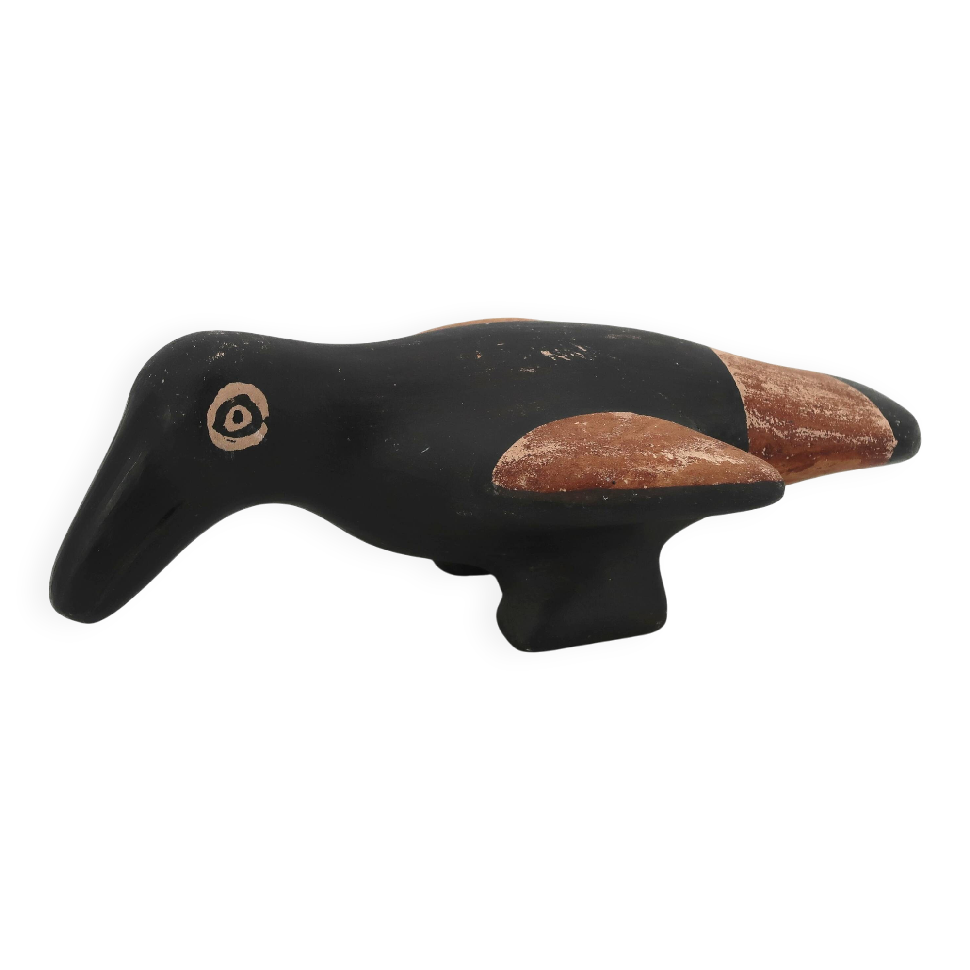 Black and brown folk bird in ceramic, Mexico Peru 1970s