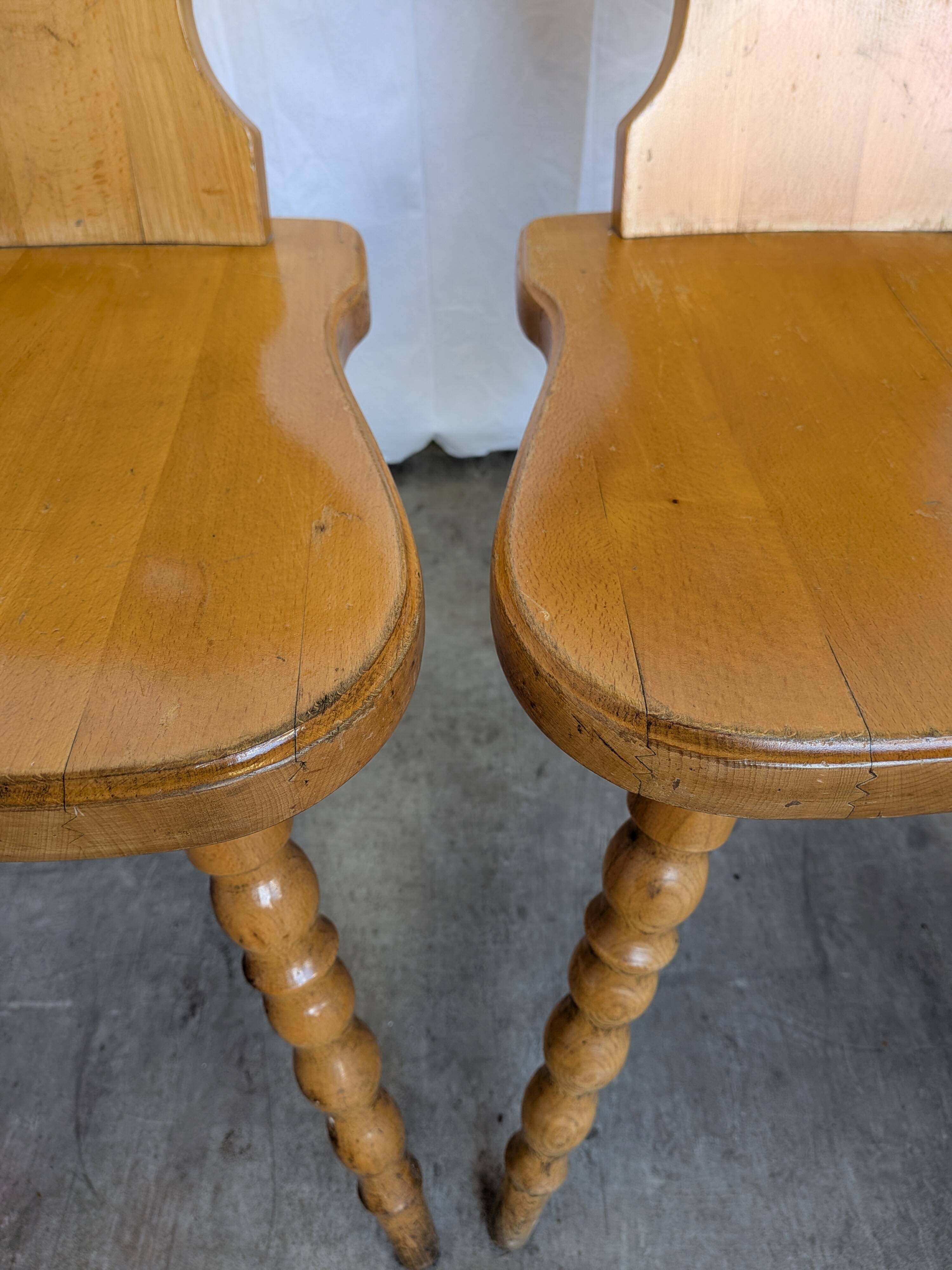 Set of 4 Vintage Tyrolean Heart Cutout Wooden Dining Chairs