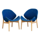 Paire de fauteuils en chêne Hans Olsen Model No 134 avec tapisserie en tissu bleu