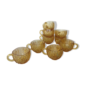 Ensemble de 9 tasses à café en verre - années 1970