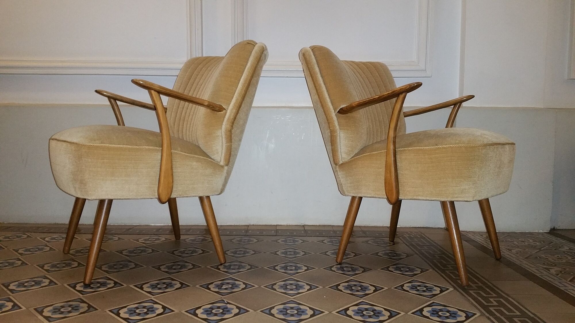 Set of 3 chairs 50s 60s cocktails champagne beige