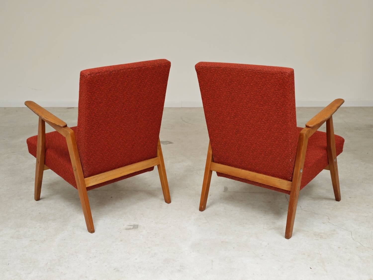 Pair of Uluv red Eastern Bloc armchairs, 1960s