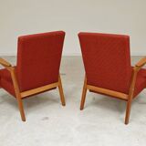 Pair of Uluv red Eastern Bloc armchairs, 1960s