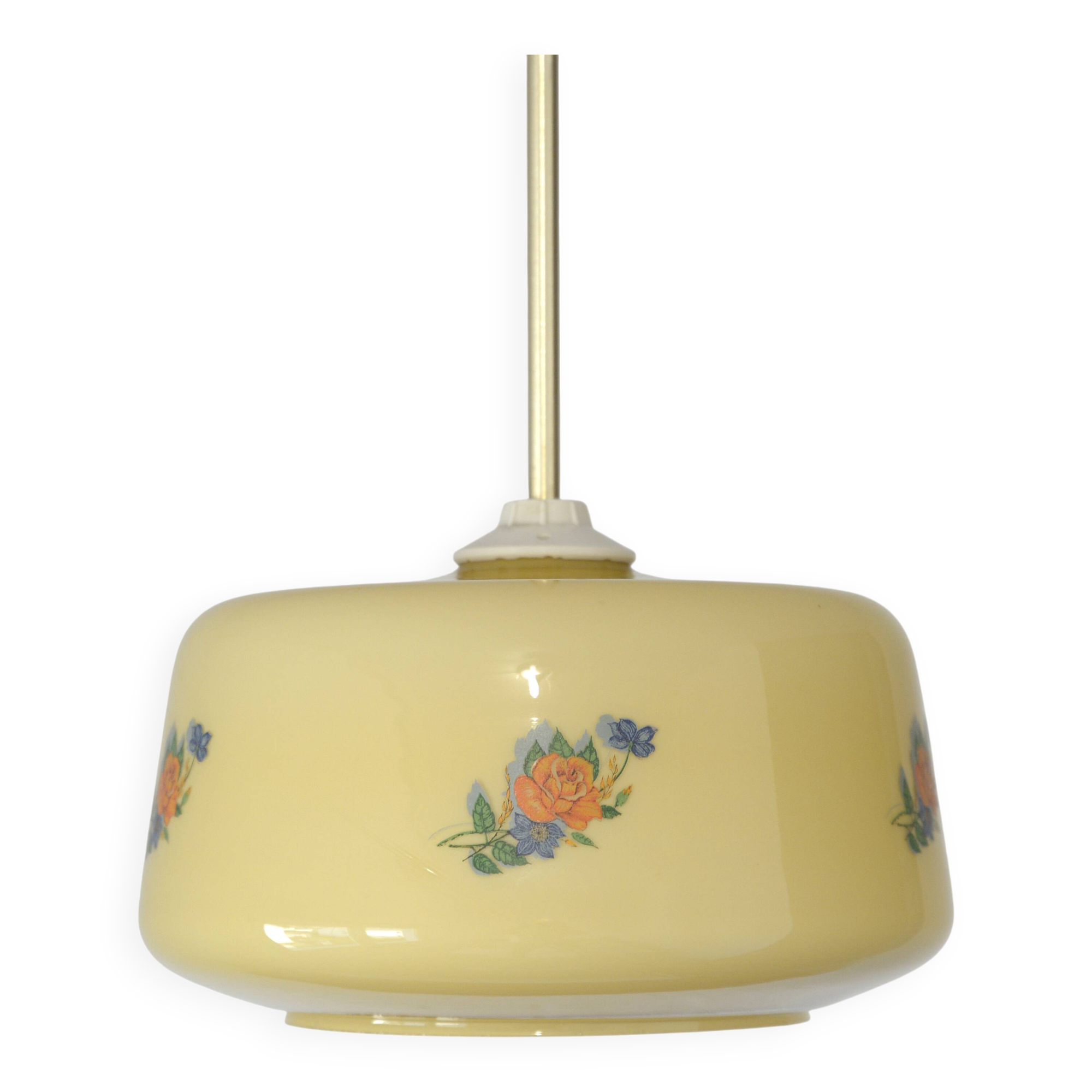 Vintage Beige Pendant Light / Retro Kitchen 1950 / Mid Century Glass Lamp
