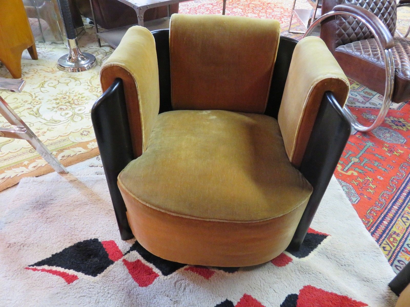 Set of 2 armchairs Art Deco 1950 velvet and blackened wood