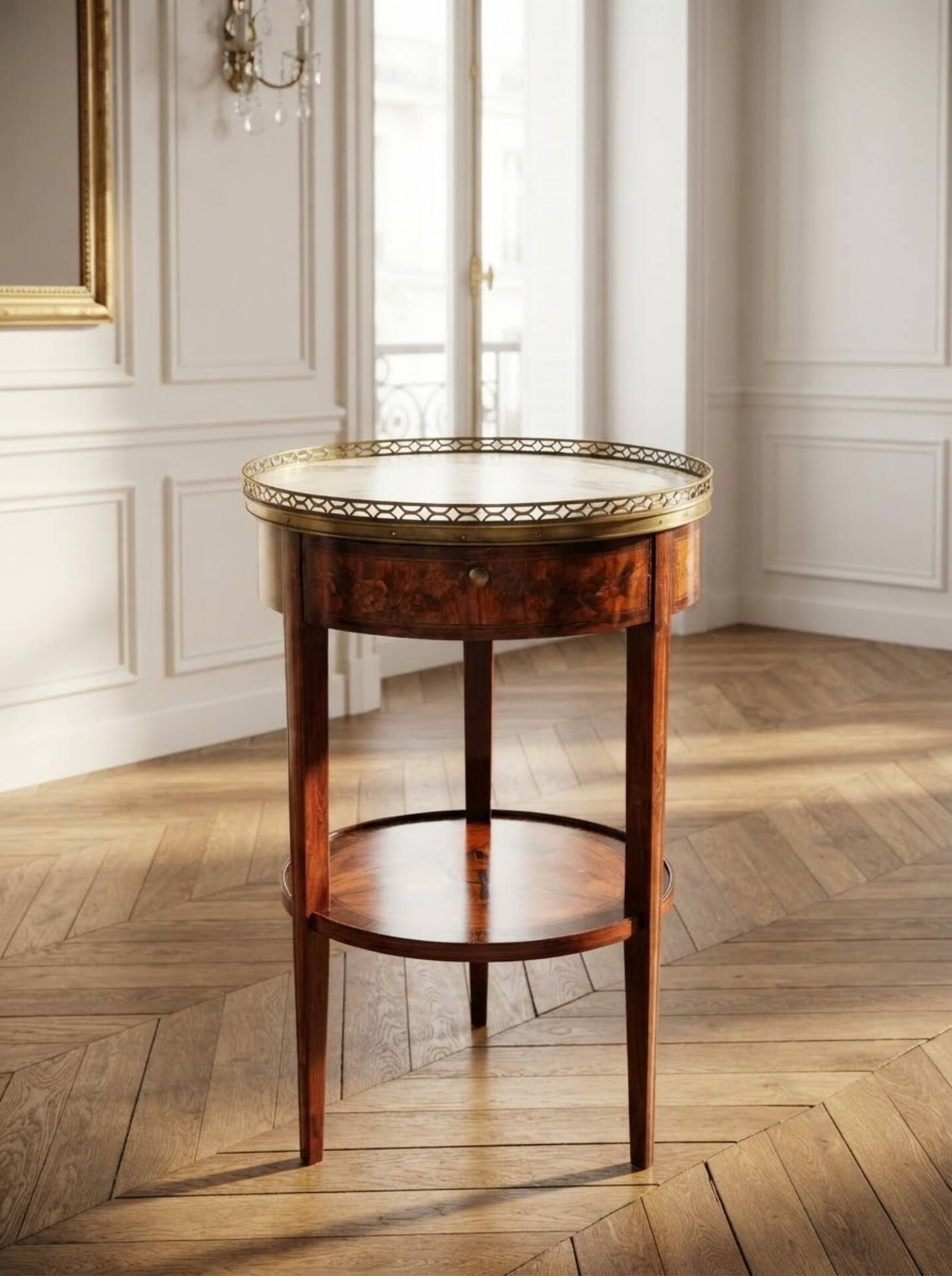 Rare chiffonnière table / flying table with 3 rotating drawers – Stamped