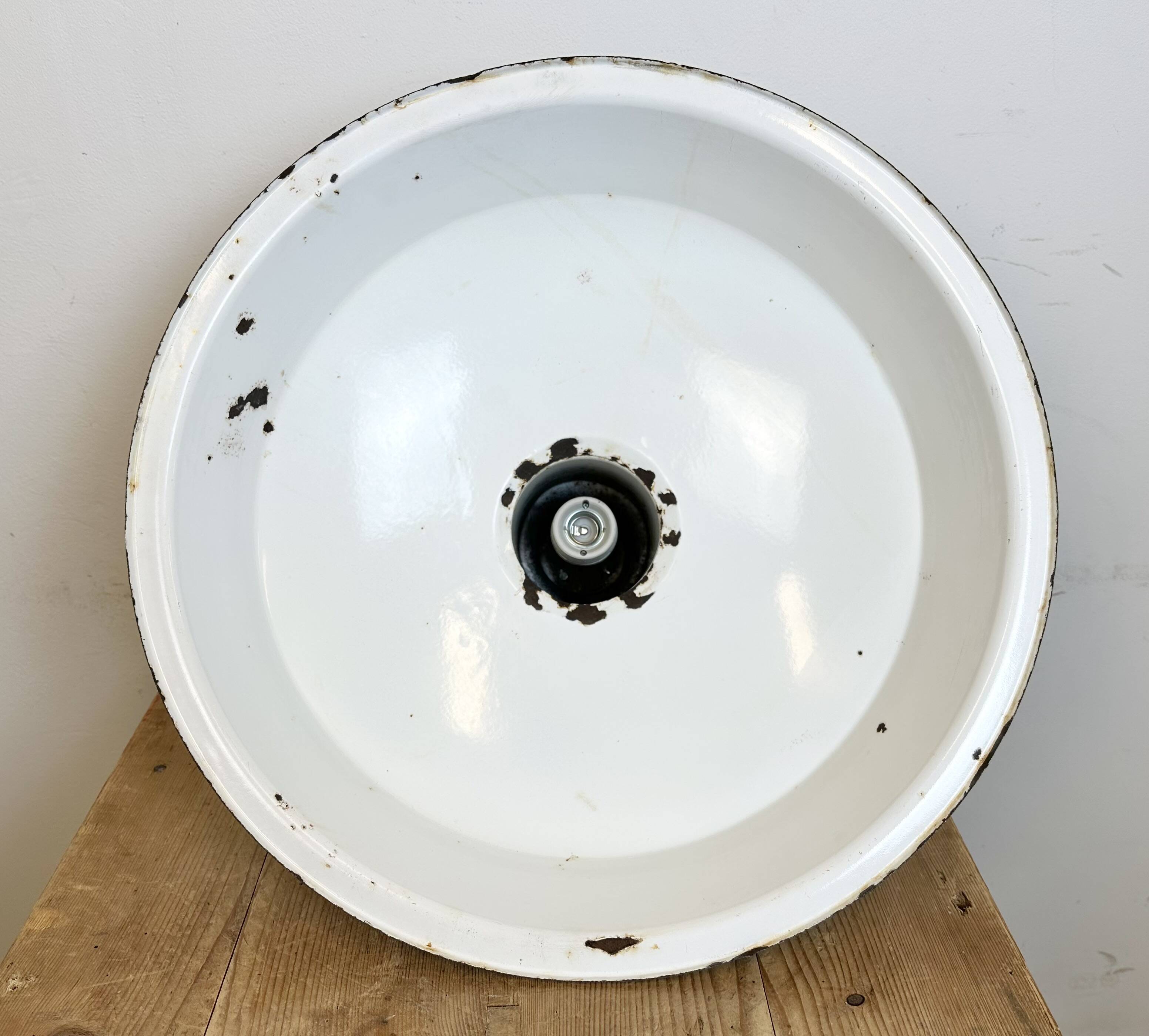 Large industrial midcentury grey enamel factory lamp, 1950s