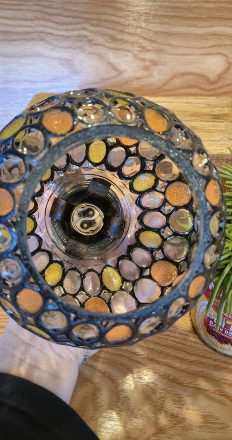 Vintage 1960s glass stained glass pendant light.