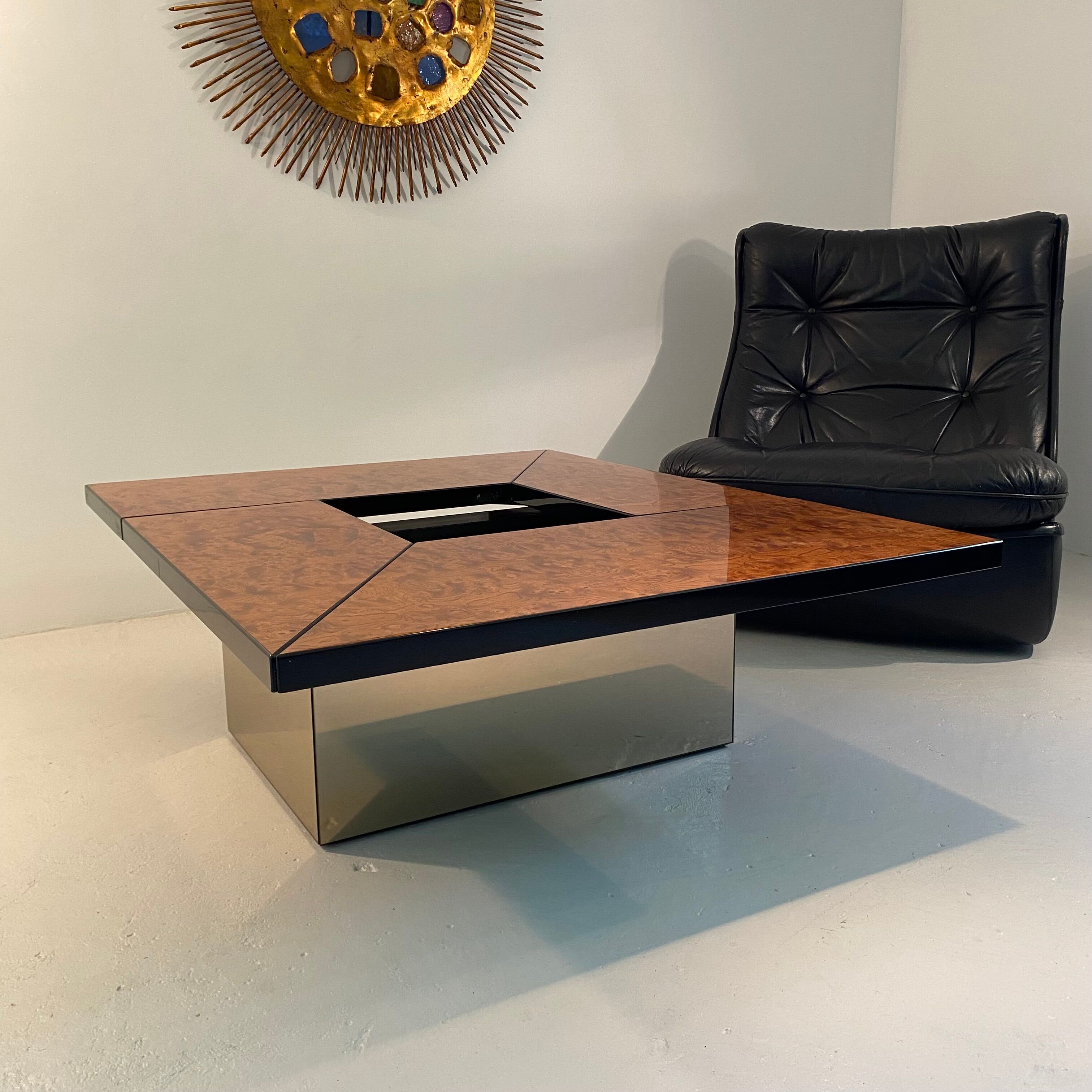 Coffee bar table in elm magnifying glass by Paul Michel, 1970