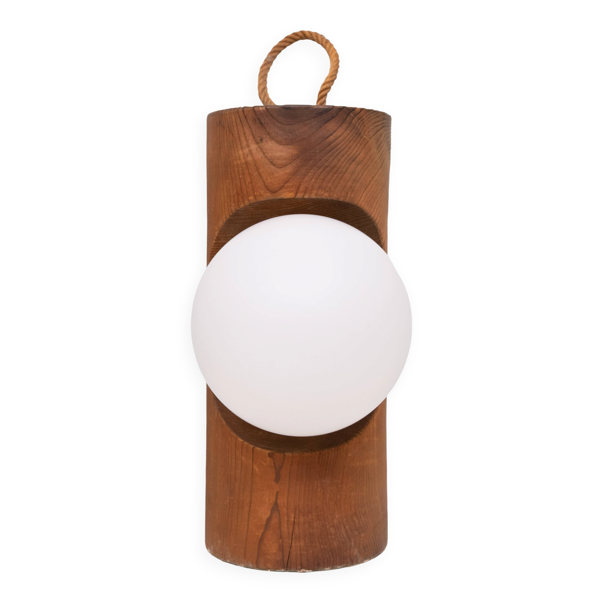 Temde Brutalist solid Pine Hang or Table lamp 1960s Swiss