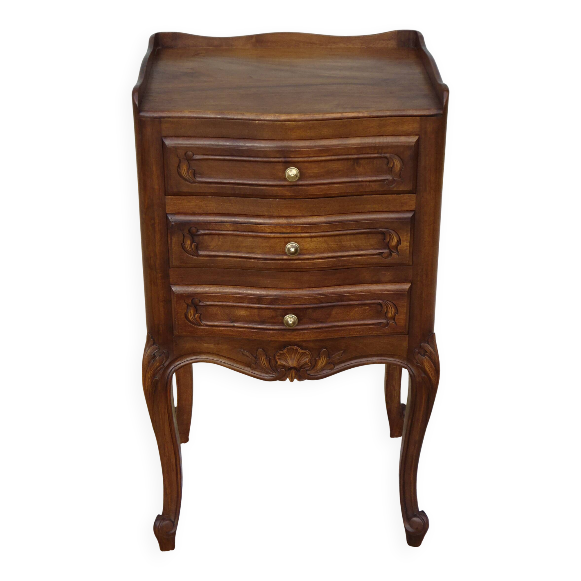 Louis XV bedside table, 3 drawers, bordered top