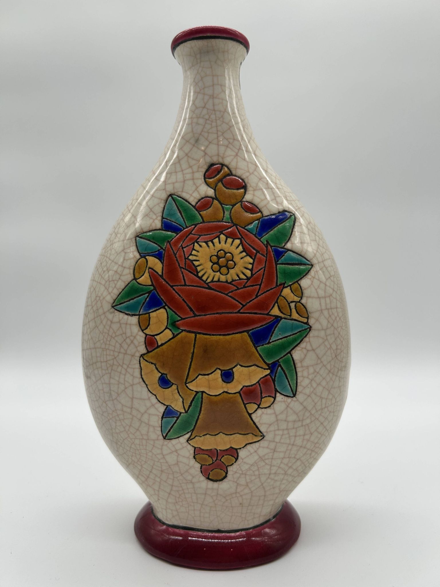 Art deco vase in longwy enamels
