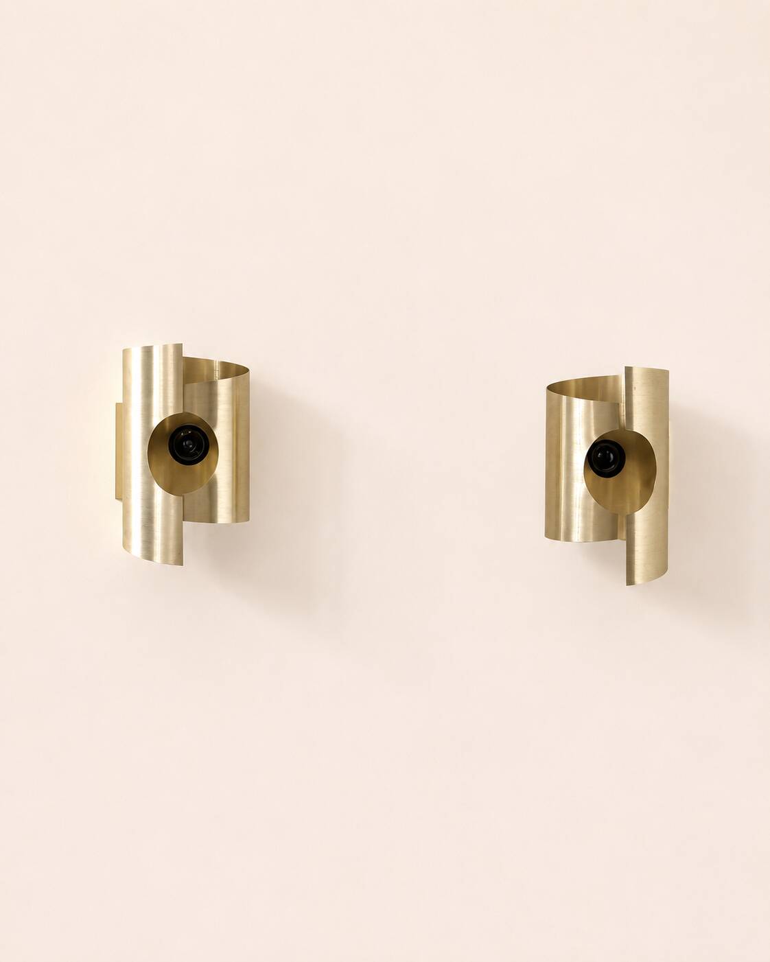Pair of vintage wall sconces in brushed metal with a slight gold finish, France 1970.