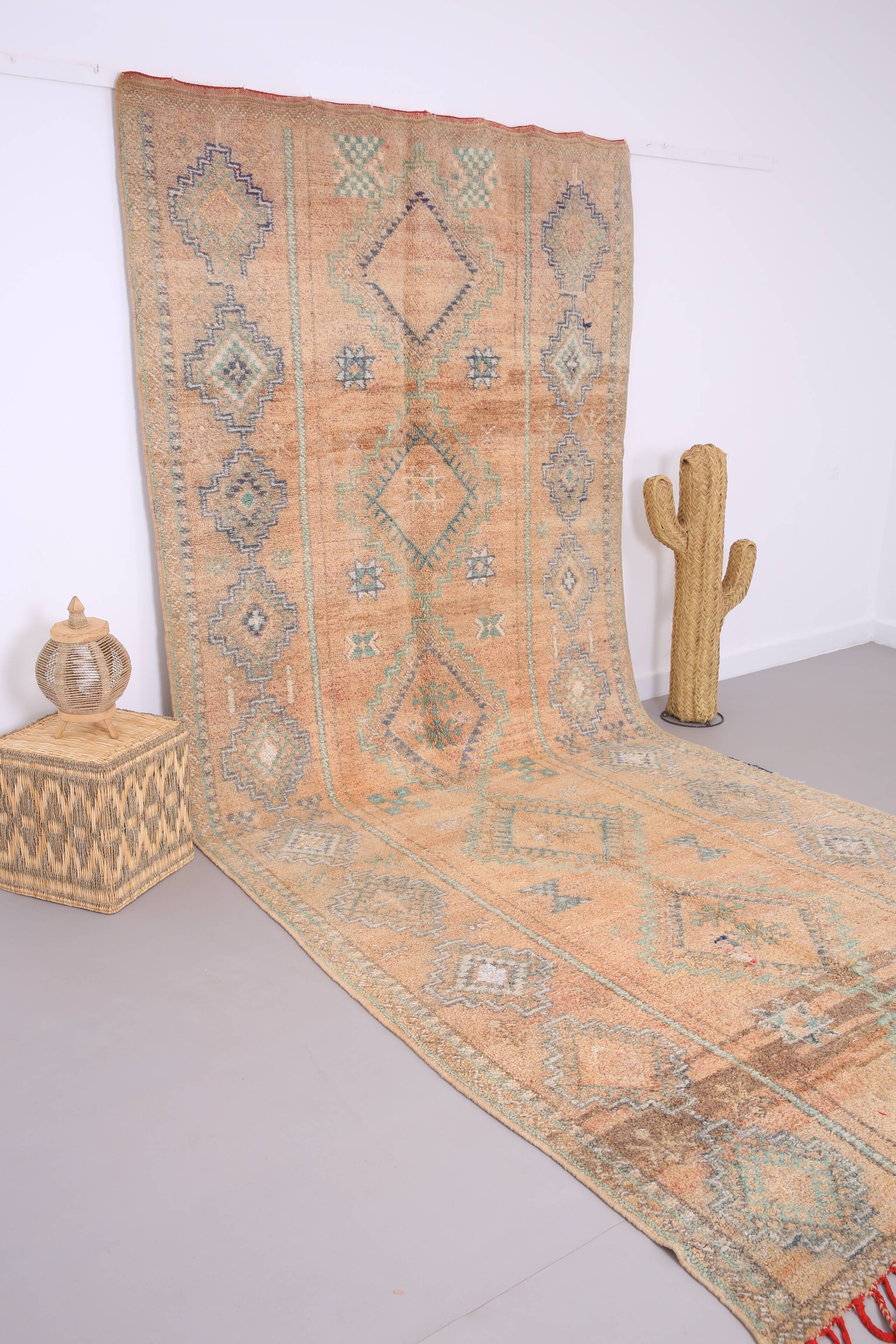 Grand tapis marocain couleur pêche 180 x 414 cm - Tapis marocain vintage - Tapis berbère