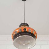 Vintage ceramic pendant light: 1970s rustic handmade chandelier
