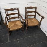 Pair of low beech armchairs