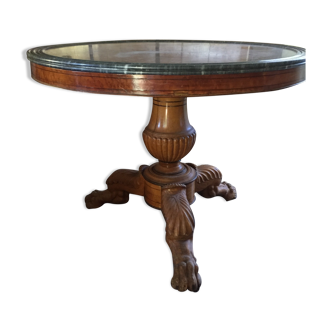 Superb pedestal table of Charles X period carved wood.gray marble top with throat