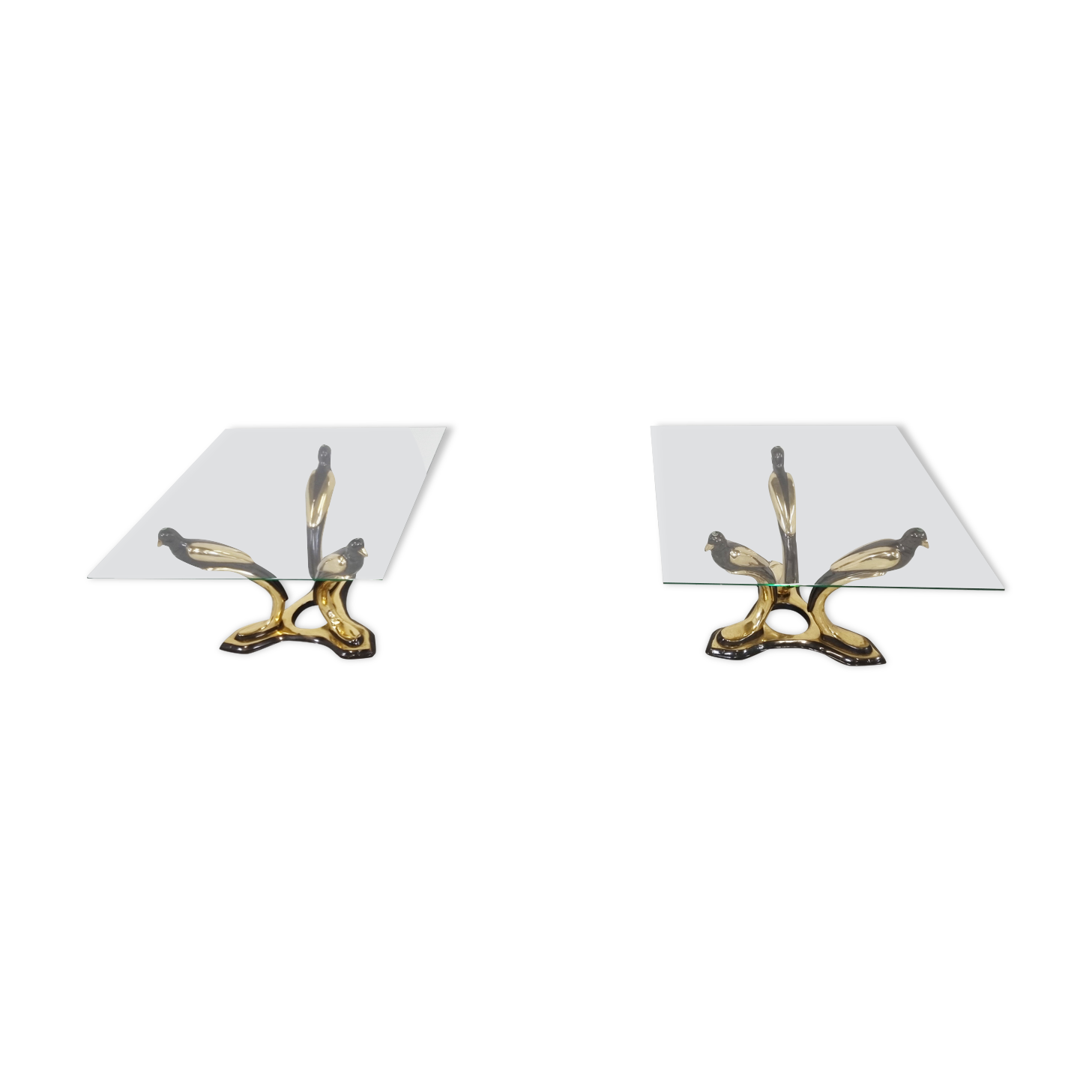 Pair of brass bird coffee tables, 1970s