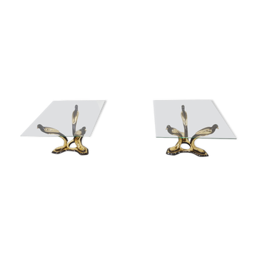 Pair of brass bird coffee tables, 1970s
