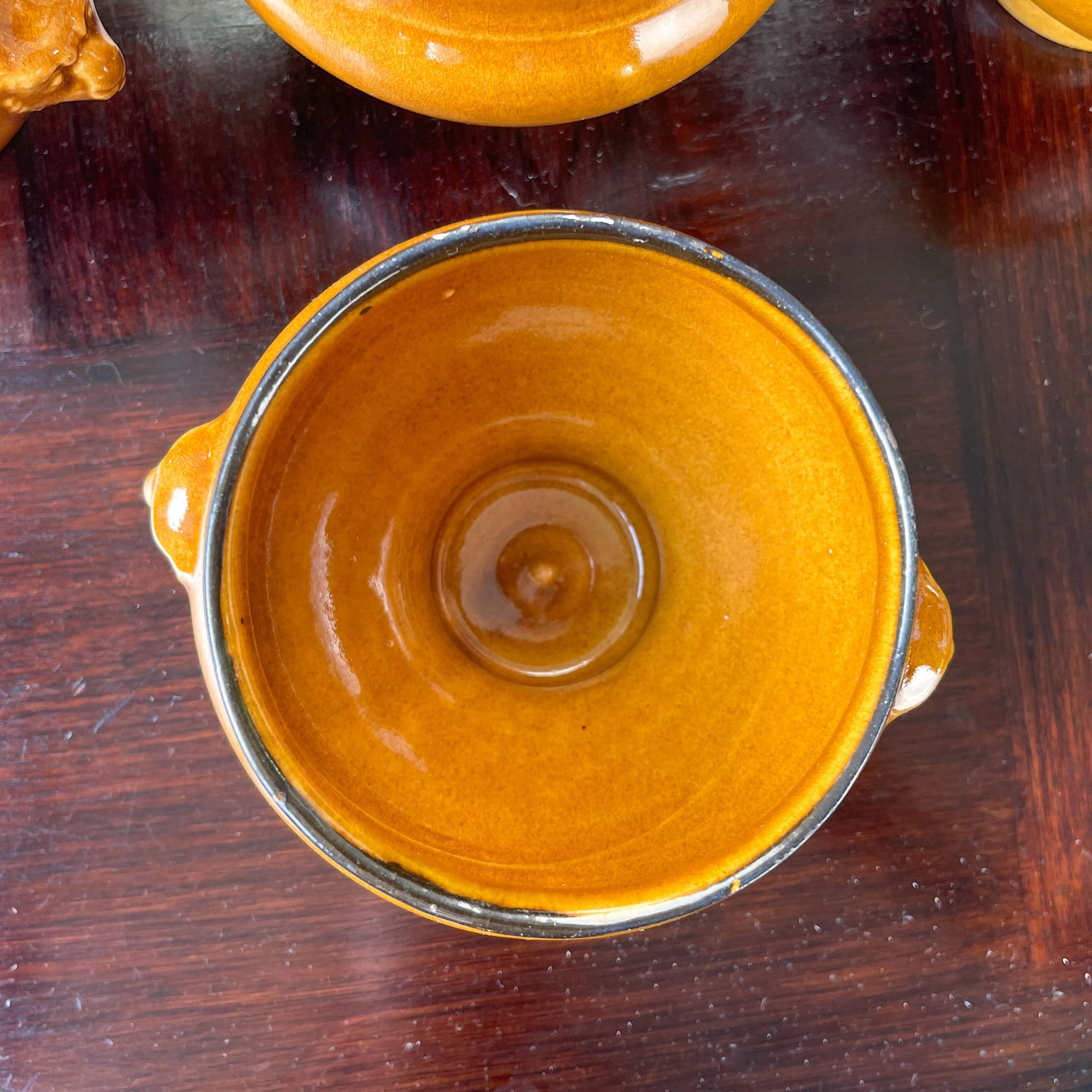6 onion soup bowls in ochre glazed stoneware by Emile Henry