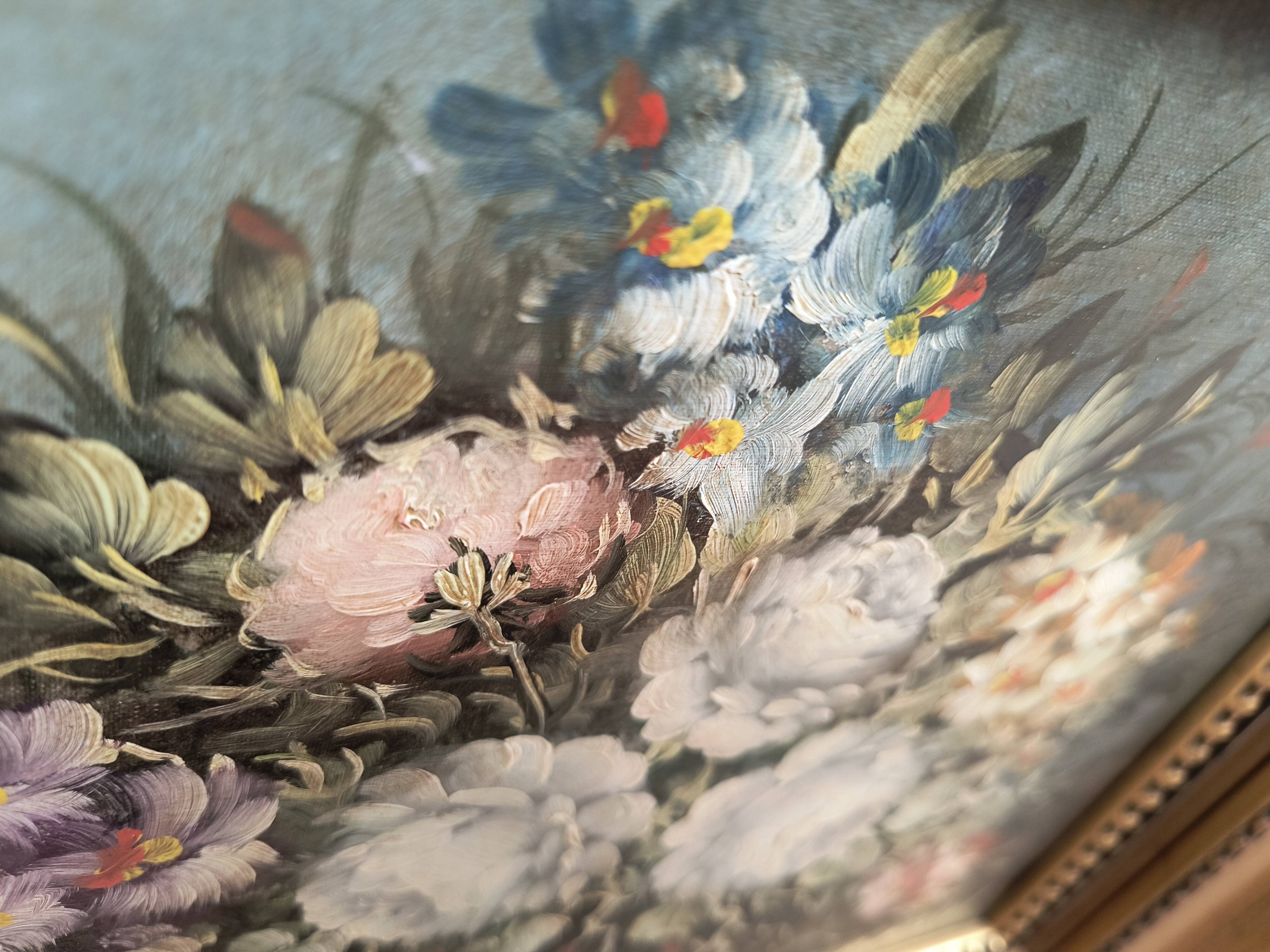 Oil on canvas signed R. Michel - Gilded frame with elm burl.