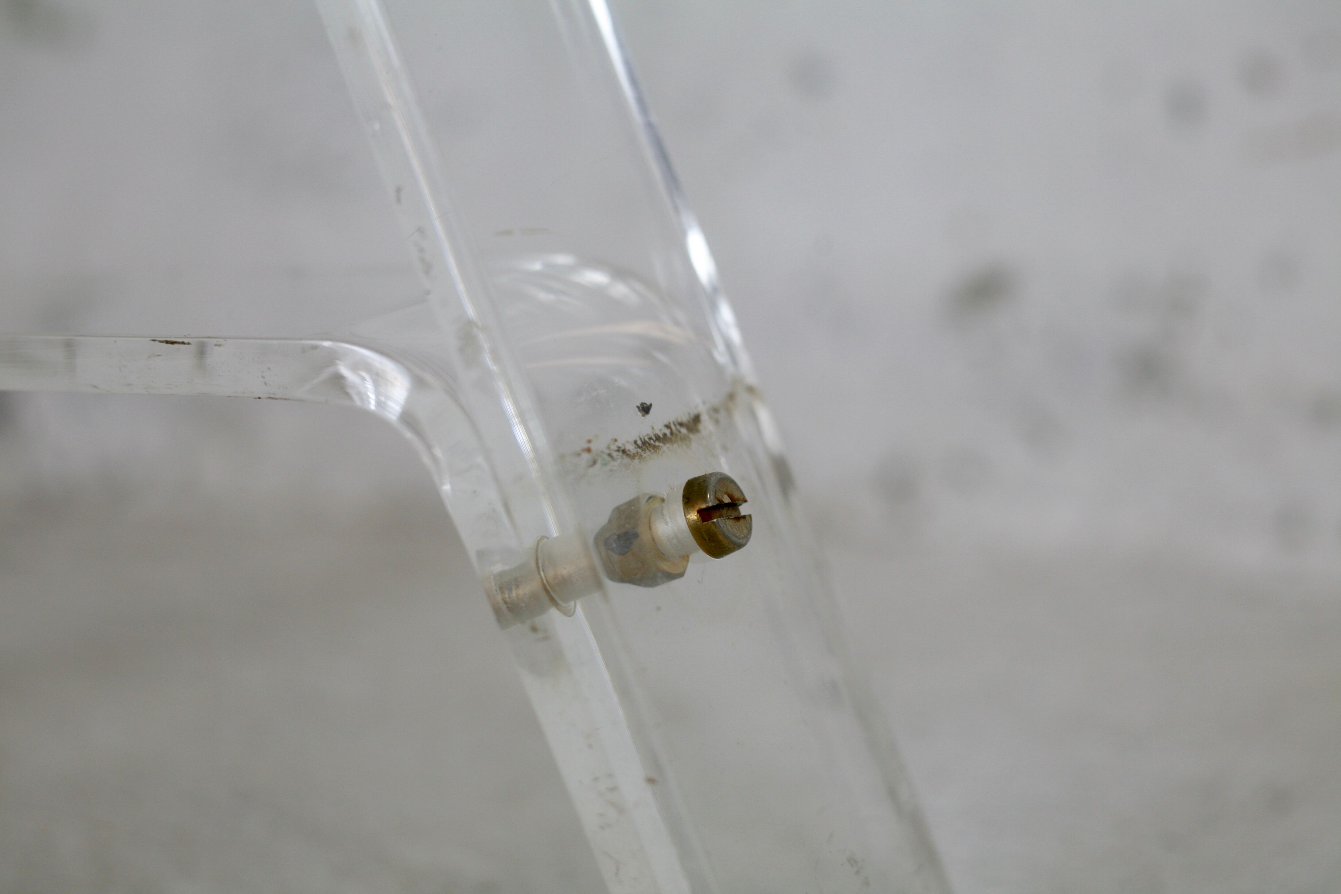 Office Plexiglas trestles, glass tray rounded edges, France, circa 1970