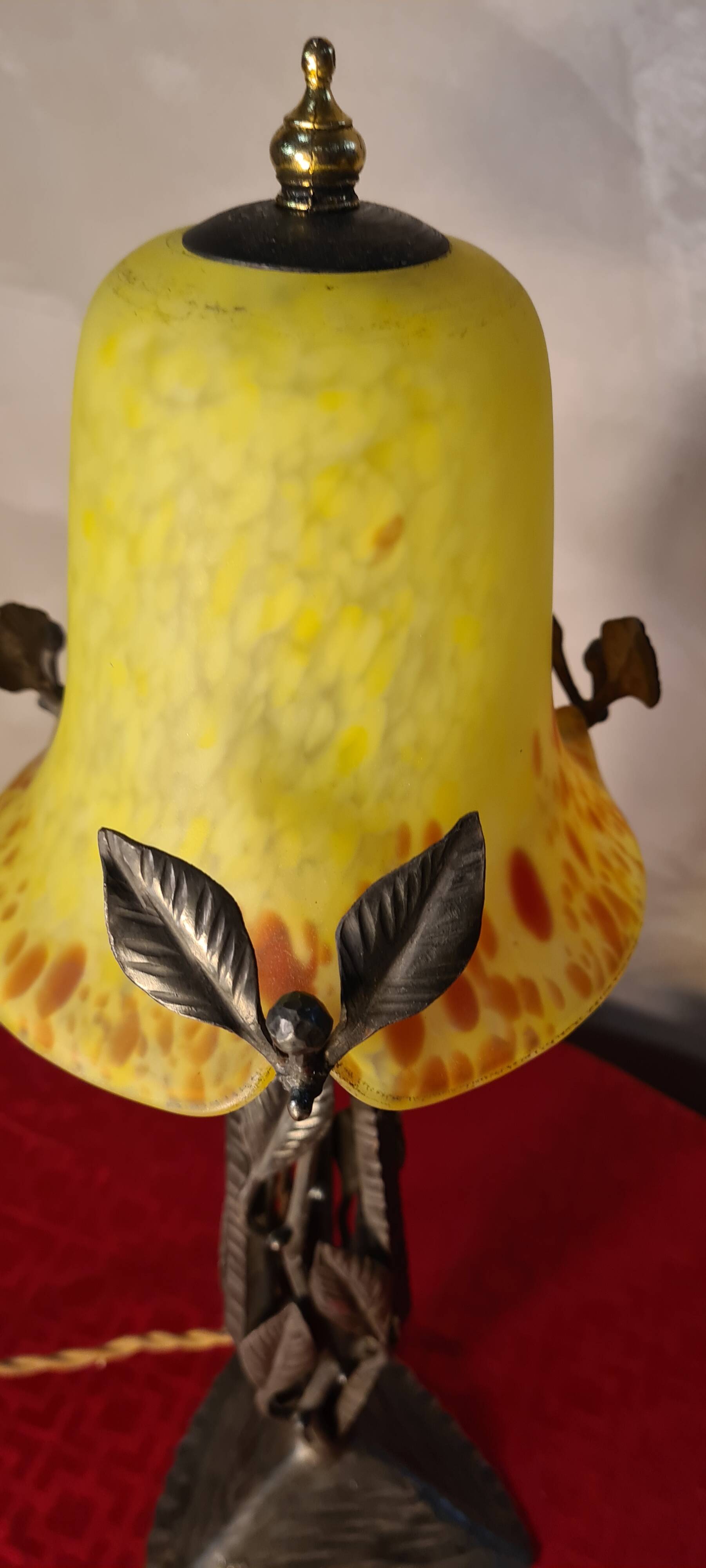 Wrought iron lamp Brandt style 40x17 tulip jane pate verre