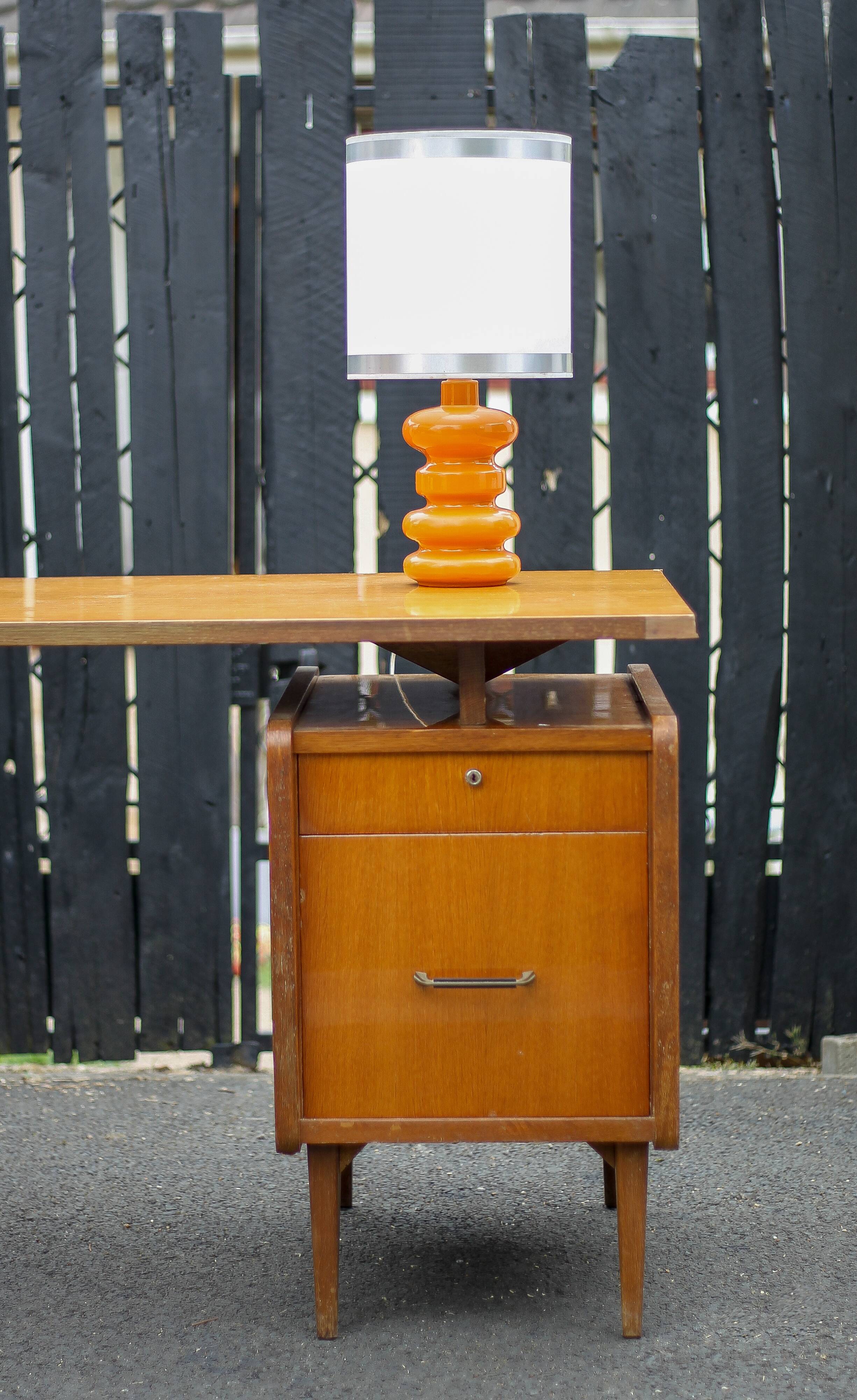 Bedside lamp, vintage table lamp, orange ceramic lamp with plastic lampshade, 70's
