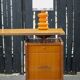 Bedside lamp, vintage table lamp, orange ceramic lamp with plastic lampshade, 70's