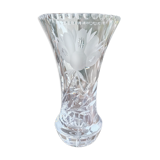 Carved solid crystal vase, floral decoration