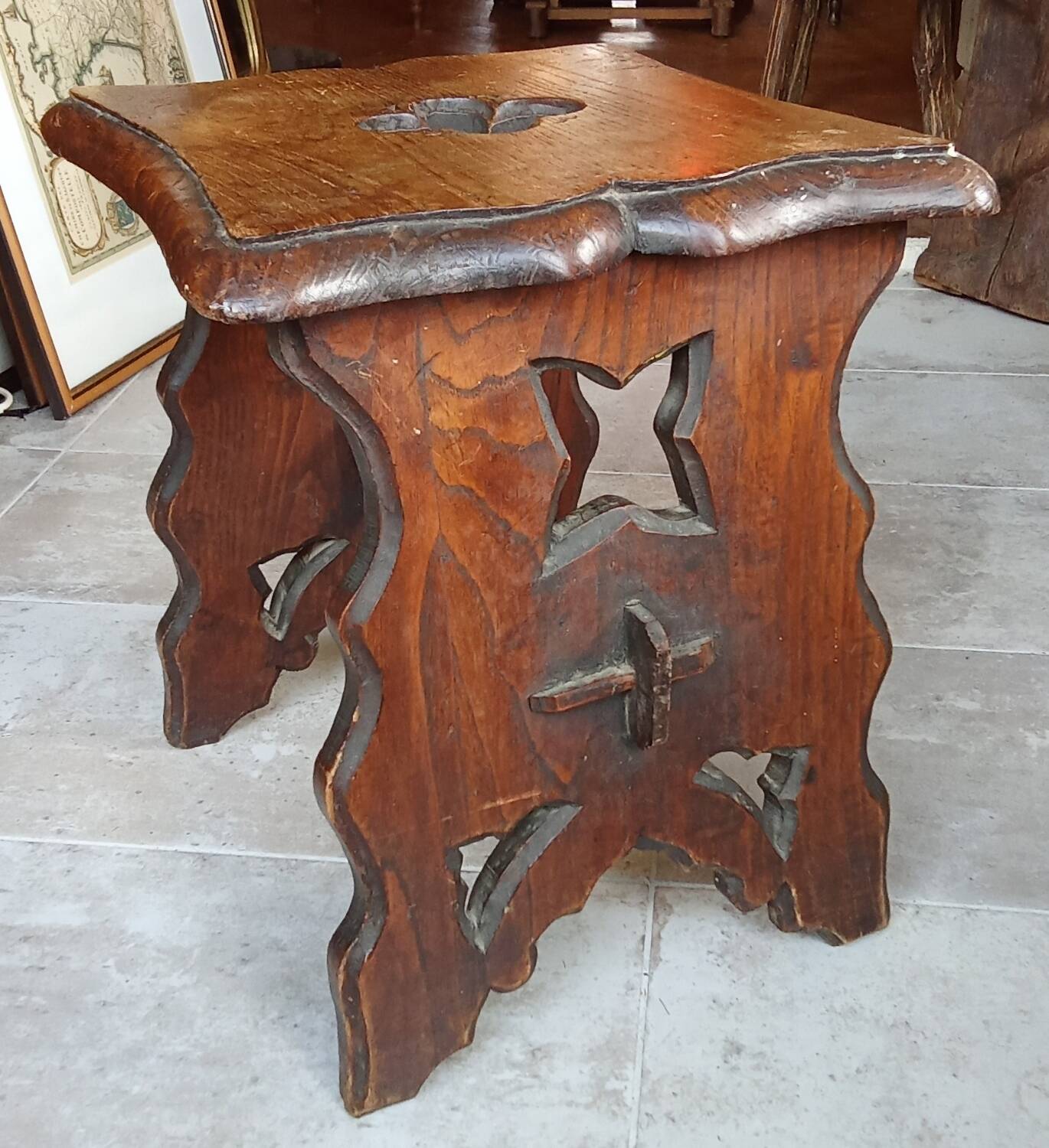 Pair of antique carved wooden stools