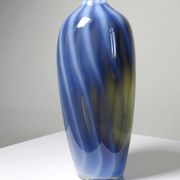 Vintage smoked glass vase lined with opaline, Murano bubble.