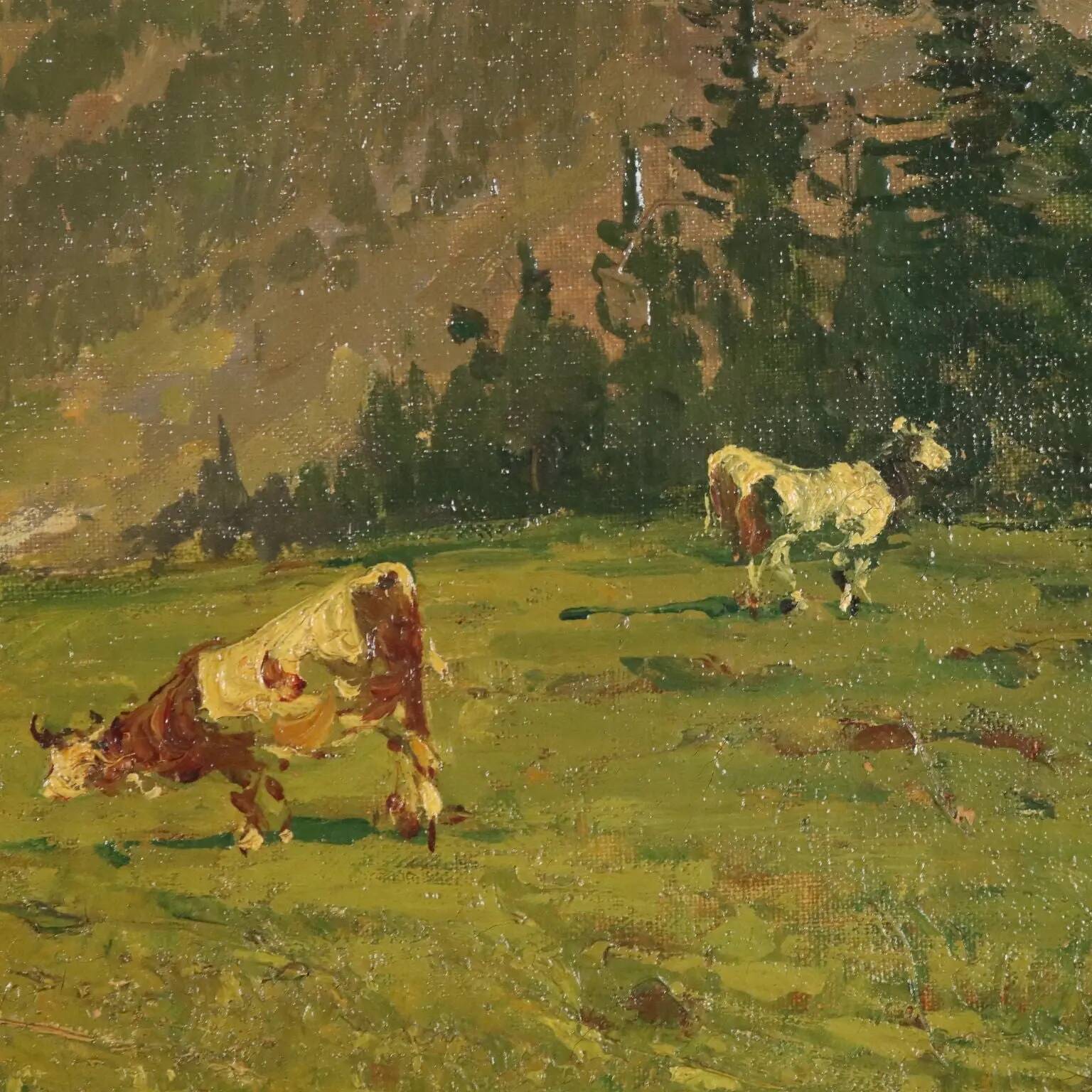 Ancient painting by Giuseppe Buscaglione, oil on canvas, 19th century.