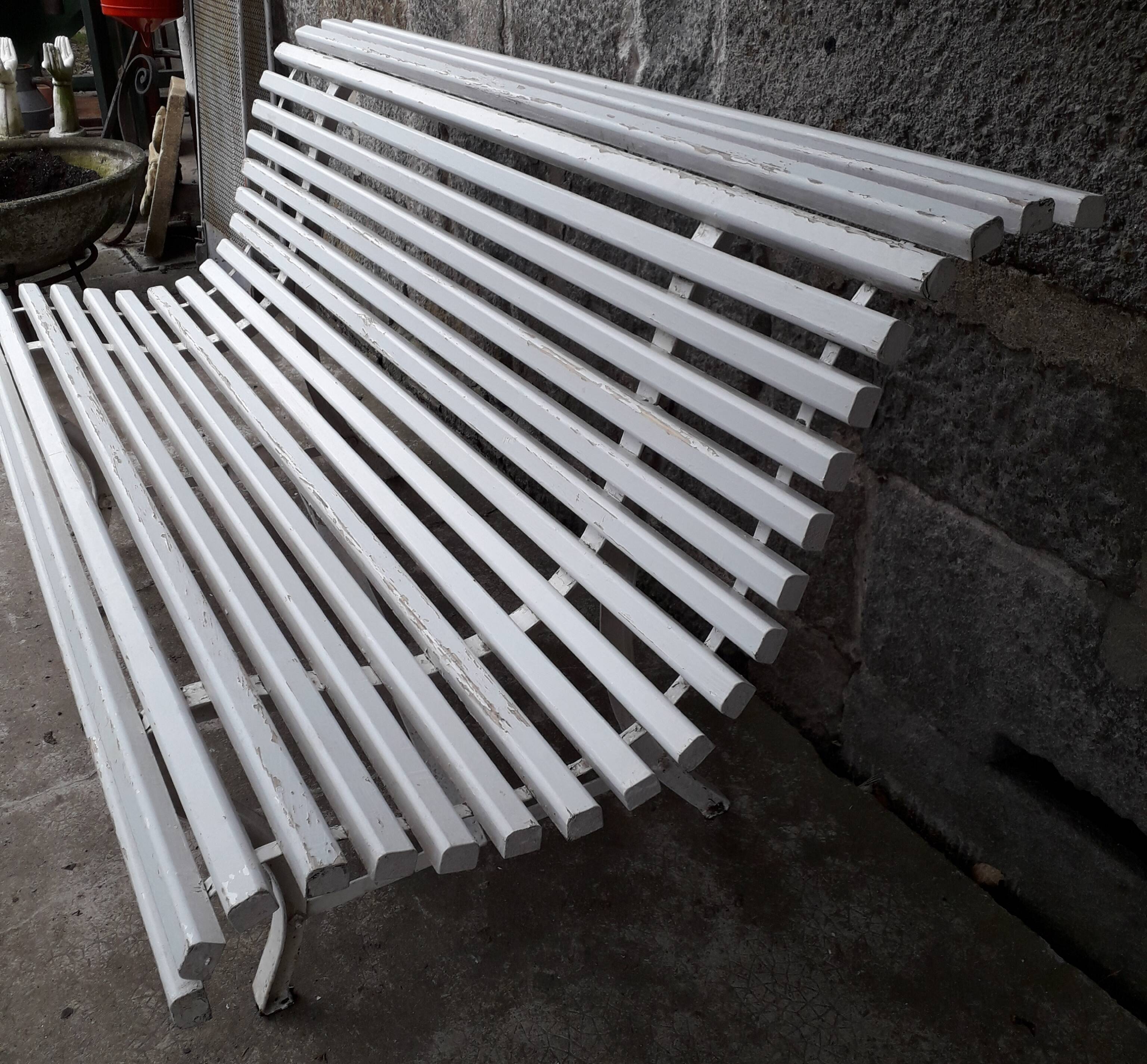 White garden slat bench