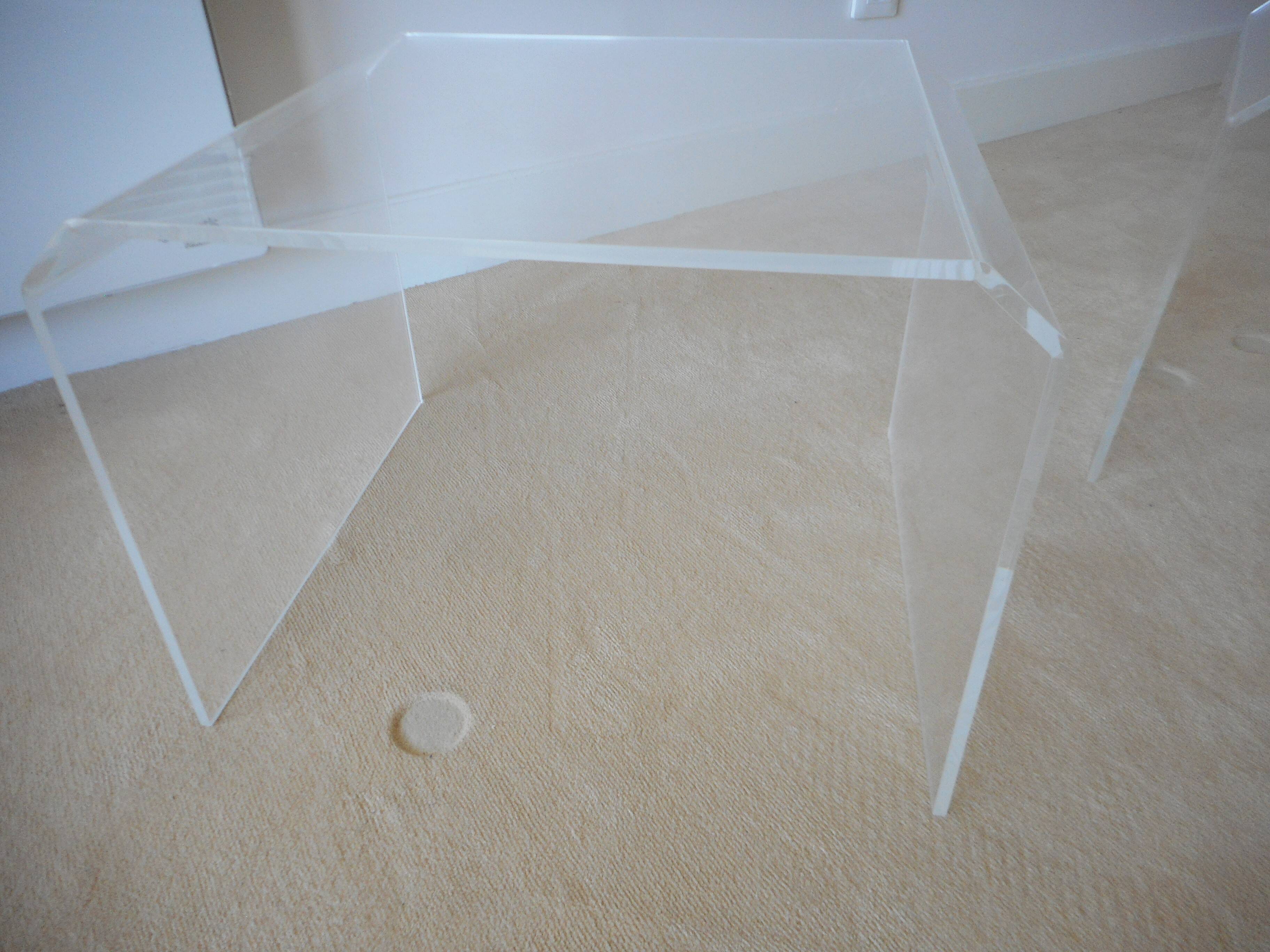 set of 2 vintage plexiglass side or bedside tables 1970