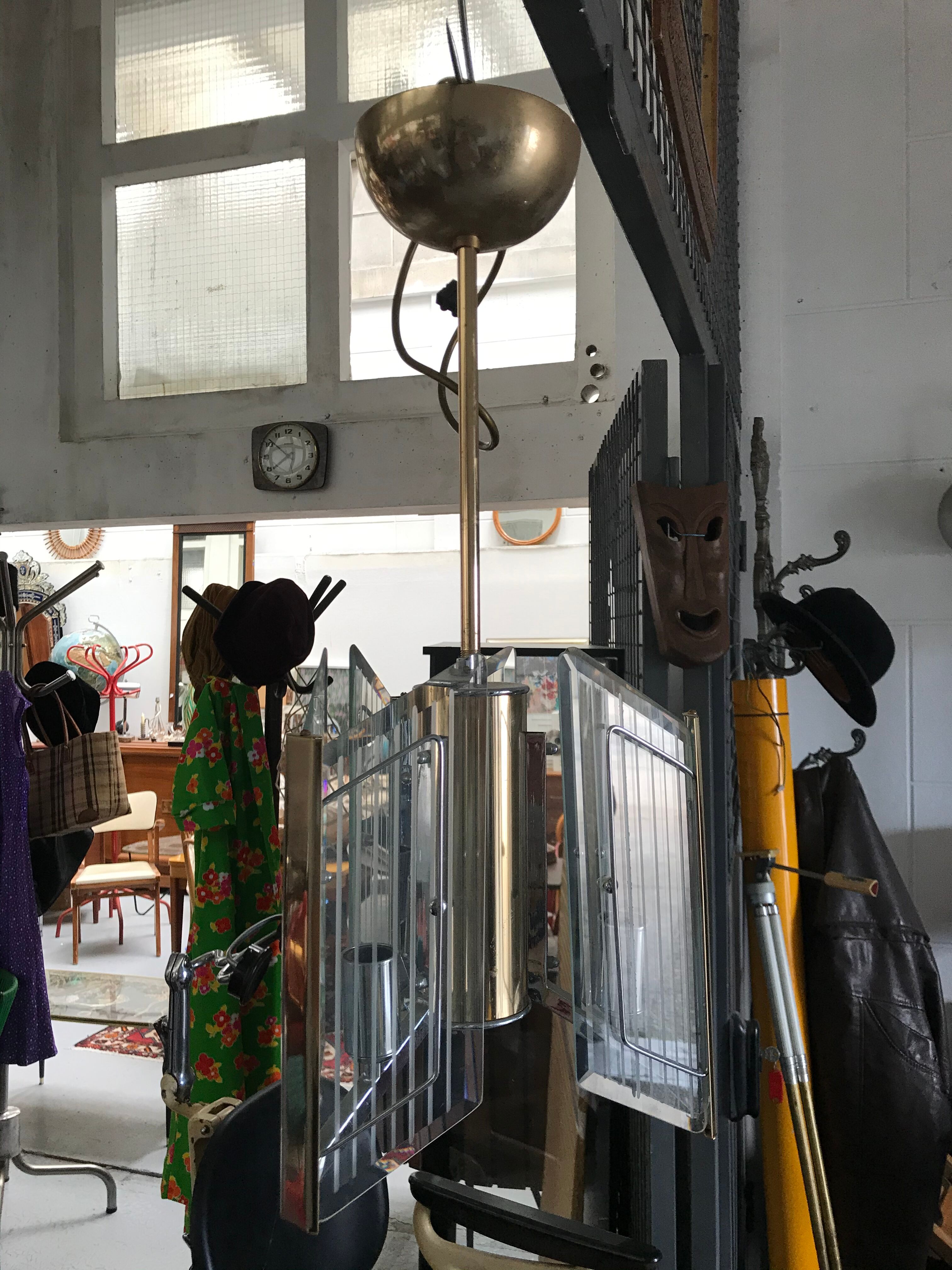 Chrome brass chandelier and cut crystal