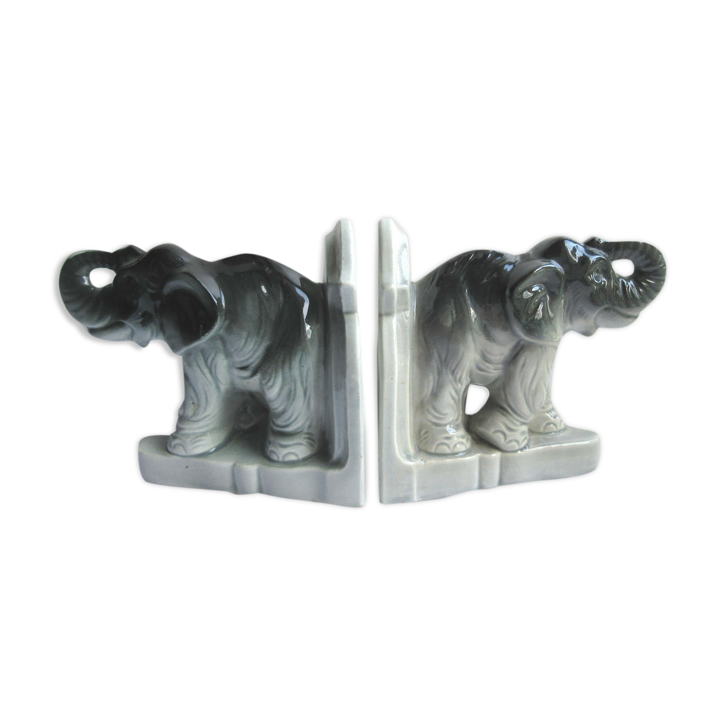 Ancient ceramic art deco bookends, elephant on terrace, no. 2325