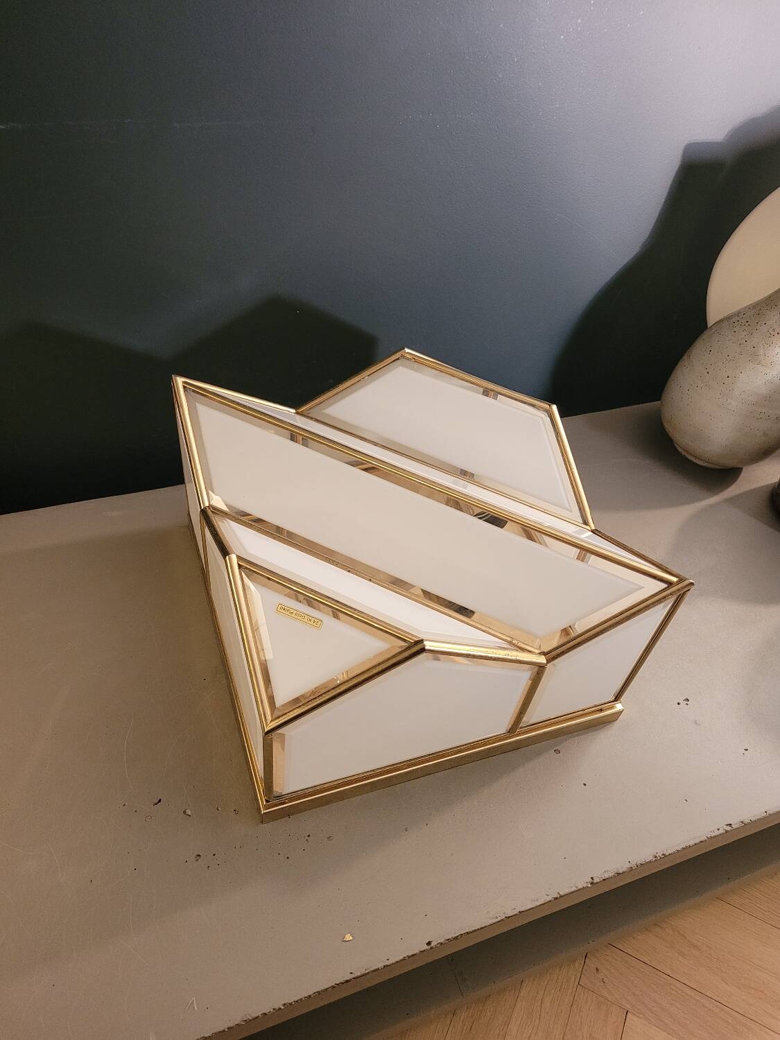 Italian ceiling light in glass and 24-carat gold plating.