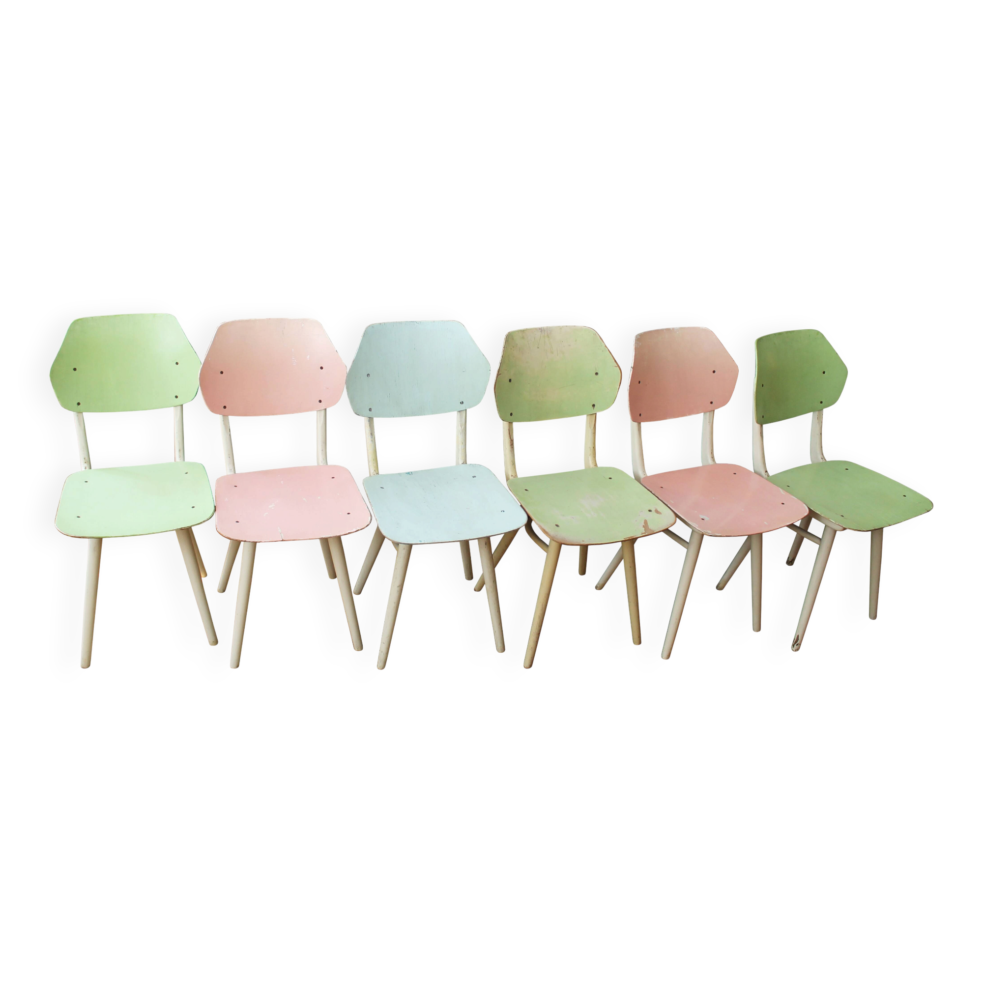 Set of 6 vintage TON chairs in painted wood, Czechoslovakia, 1964