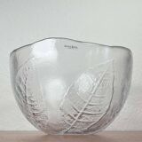 Large vintage Swedish glass bowl with floral decoration by Ann Wärff for Kosta Boda, 1970s.