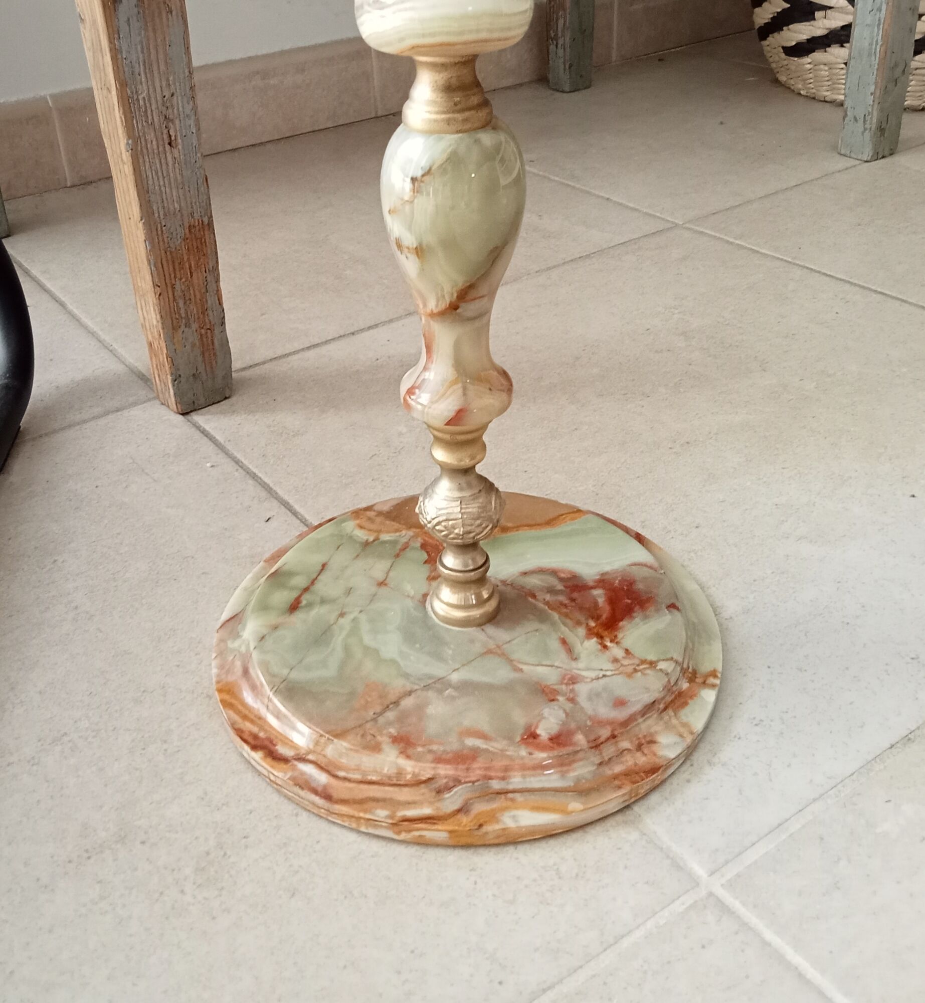 Vintage standing ashtray 50s onyx and brass