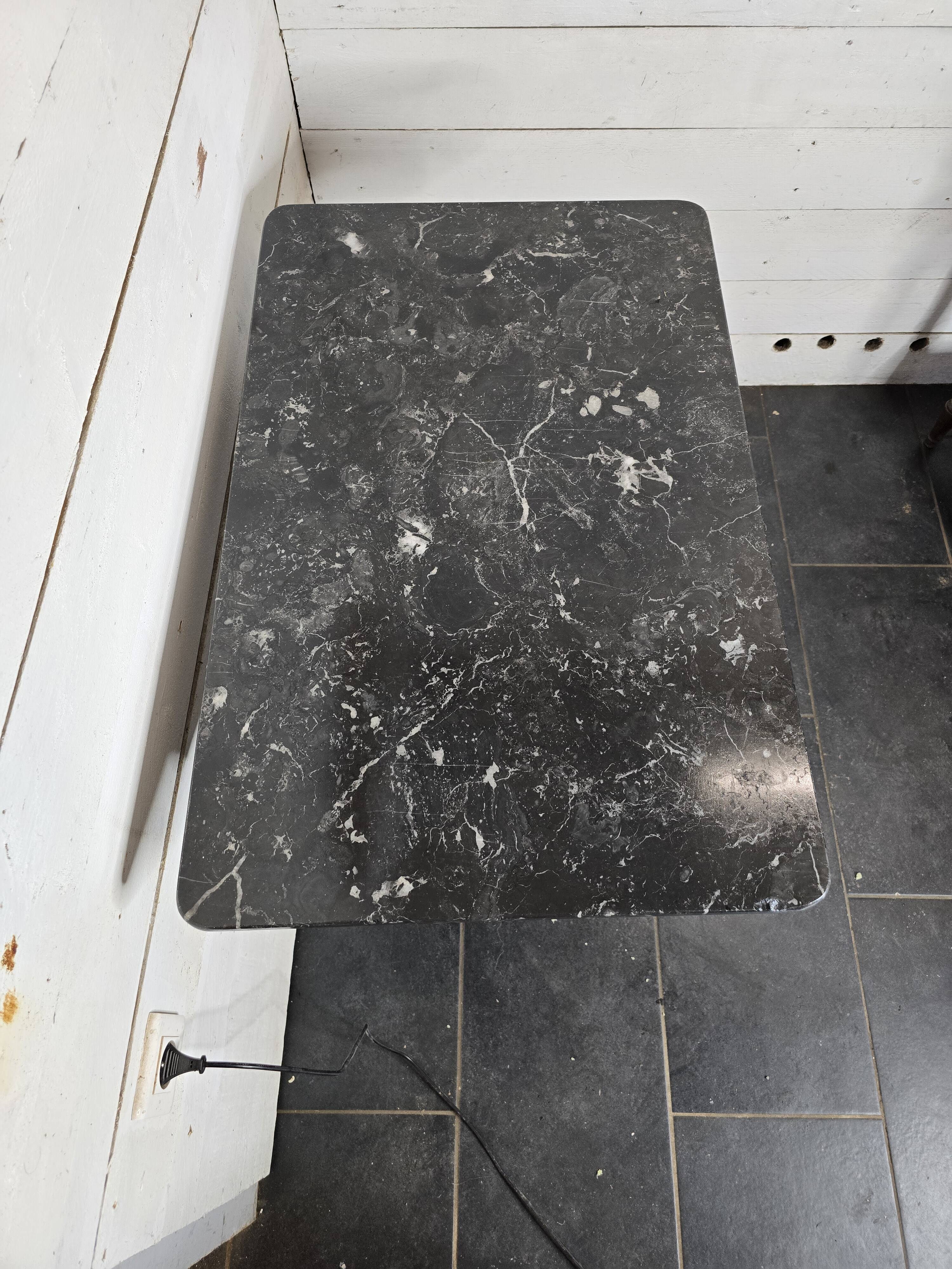 Old pedestal table with oak legs and marble top